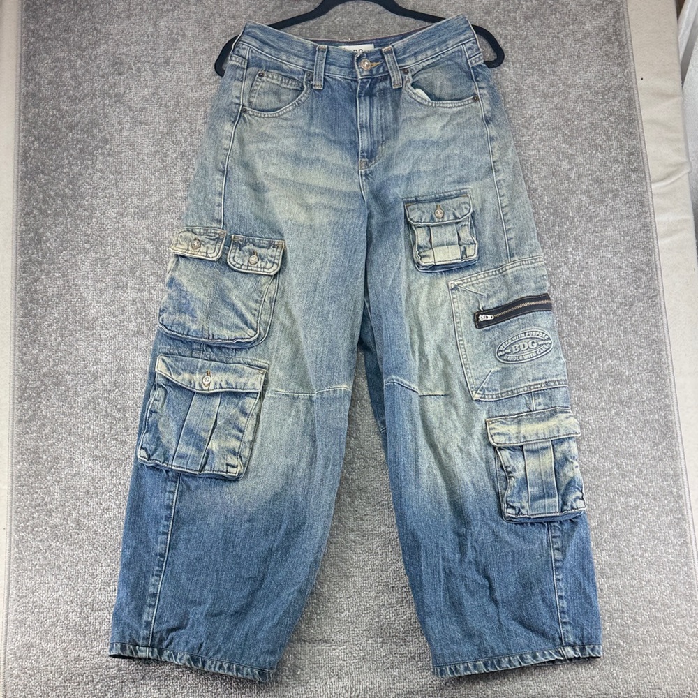 BDG Blue Jean Wide Baggy Skater Cargo Distressed Womens Plus 26W 26 Mid Rise Y2K